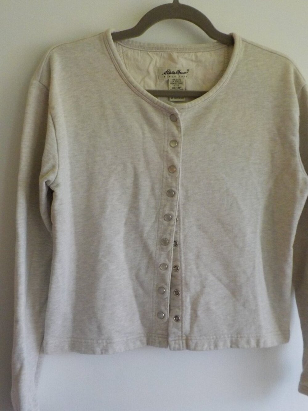 Eddie Bauer Cardigan Sweatshirt Jacket - XS- COTTON Oatmeal Pearl Snap (2565)